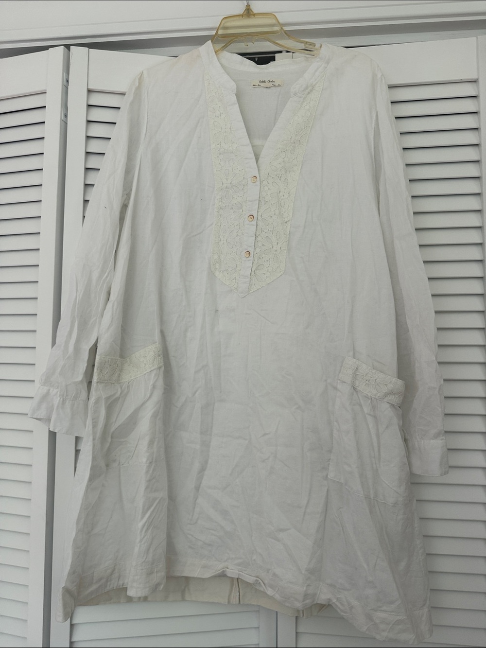 Anthropologie Isabella Sinclair White Shirt Dress with Lace